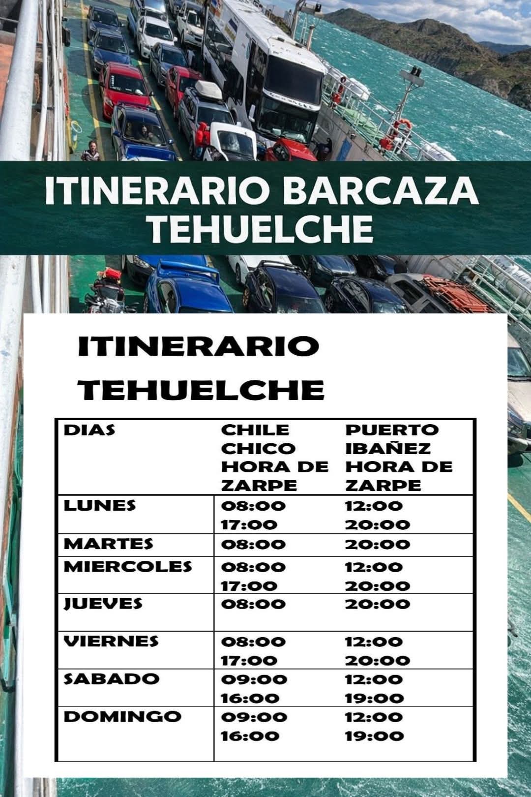 Itinerario barcaza en lago general Carrera, Puerto Ibañez - Chile Chico
